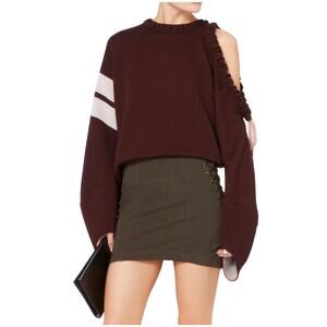 Hellessy Intermix Red Burgundy Patti Ruffle Trim Cold Shoulder Sweatshirt XS